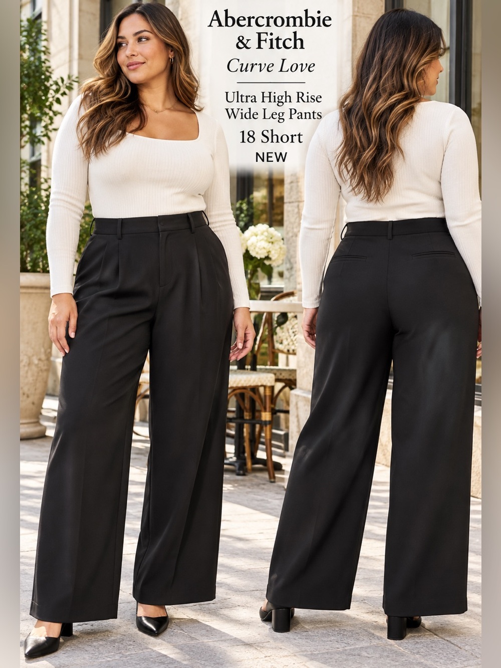 Abercrombie Curve Love Ultra High Rise Wide Leg Pants Womens 18 Short NEW black